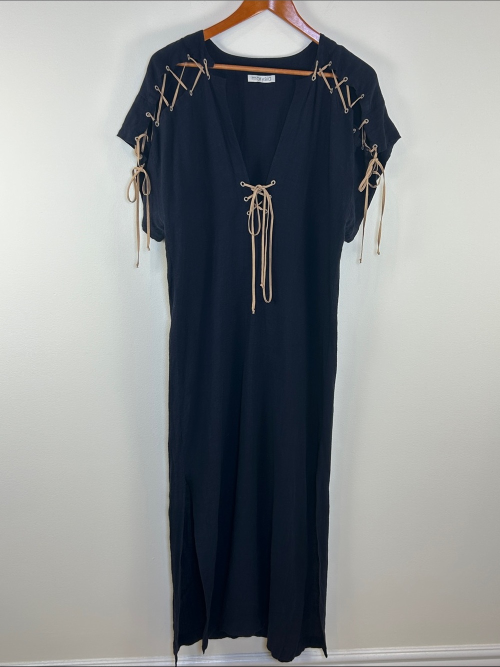 Marysia Navy Lace Up Maxi Cover Up Dress Boho Resortwear
